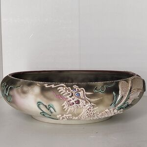 Vintage Japanese Porcelain Bowl handpainted 3D Dragon